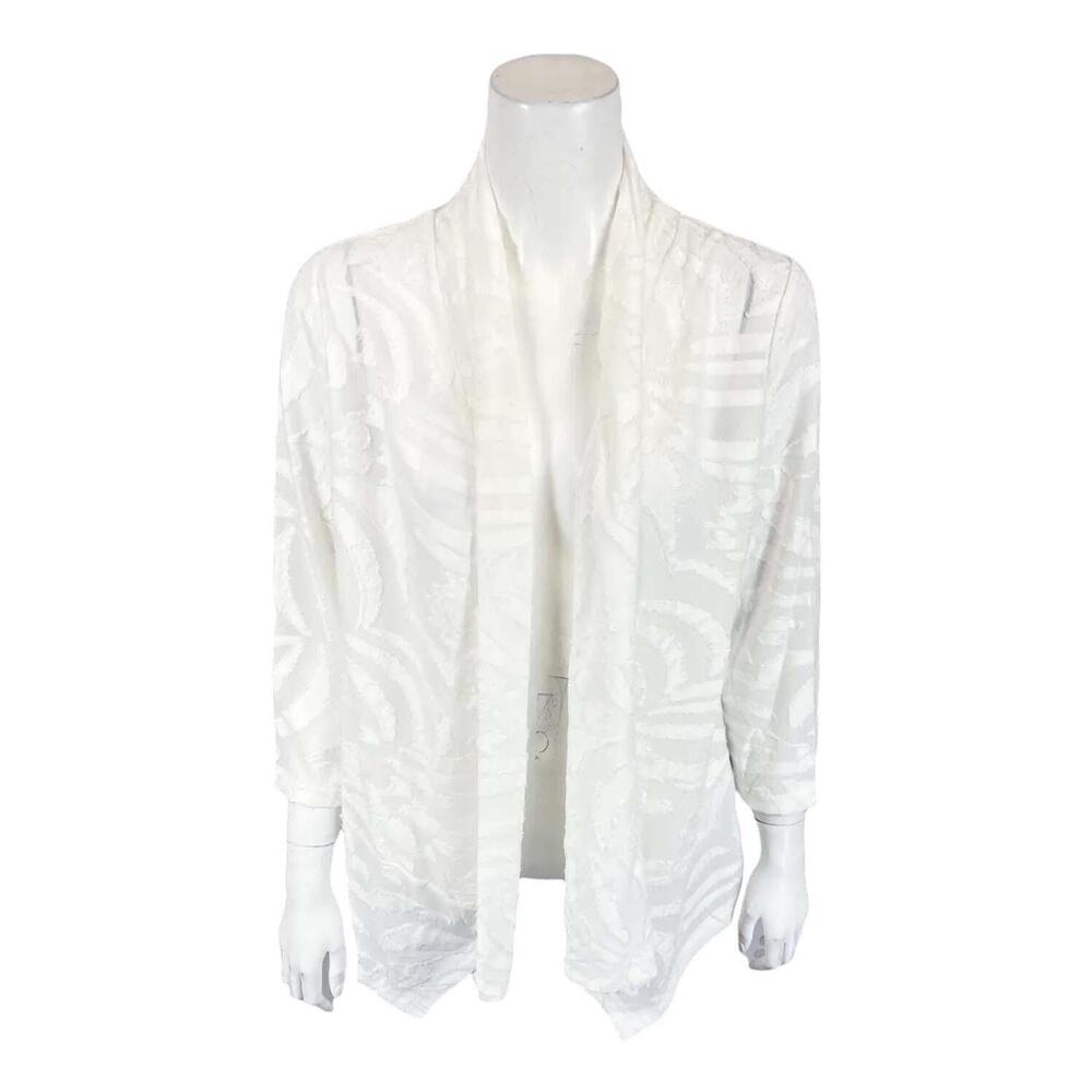 Truth + Style Cut & Sew Burn Out Knit 3/4 Sleeve Jersey Jacket White - Regular